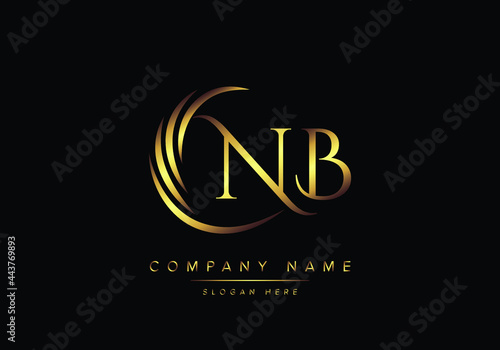 alphabet letters NB monogram logo, gold color elegant classical