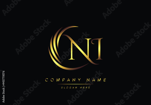 alphabet letters NI monogram logo, gold color elegant classical