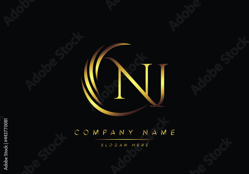 alphabet letters NJ monogram logo, gold color elegant classical photo
