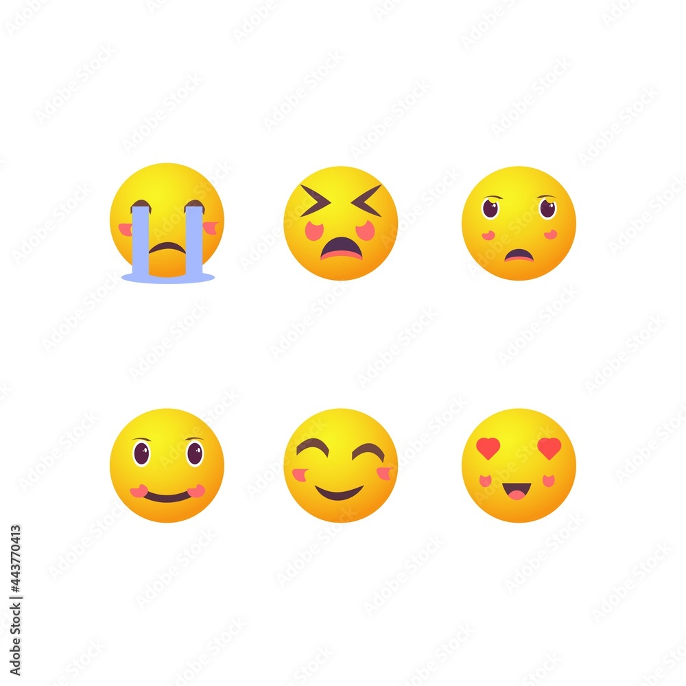 Fototapeta premium Abstract funny flat style emoji emoticon reactions color icon set vector