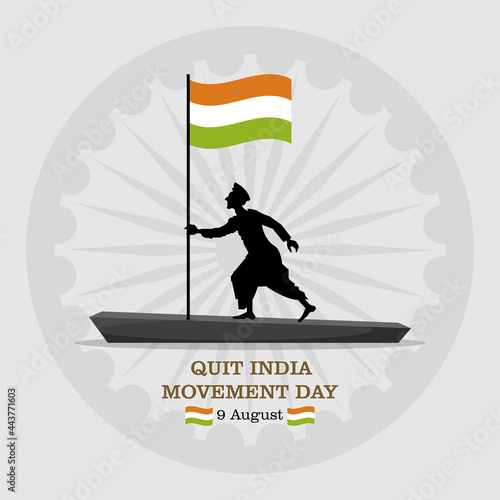 Vector illustration, silhouette concept person carrying Indian flag, suitable for Exit India Movement Day background, banner and poster.