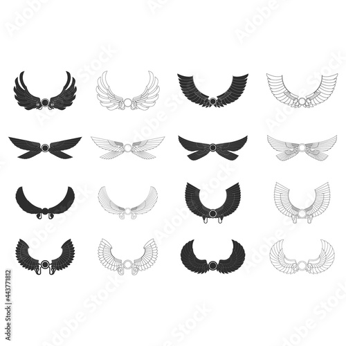 vector monochrome icon set with ancient egyptian symbol Winged sun for your project