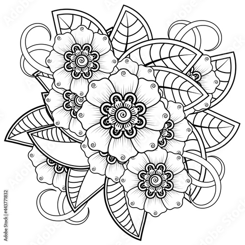 Mehndi flower for henna, mehndi, tattoo, decoration. decorative ornament in ethnic oriental style. doodle ornament. coloring book page.