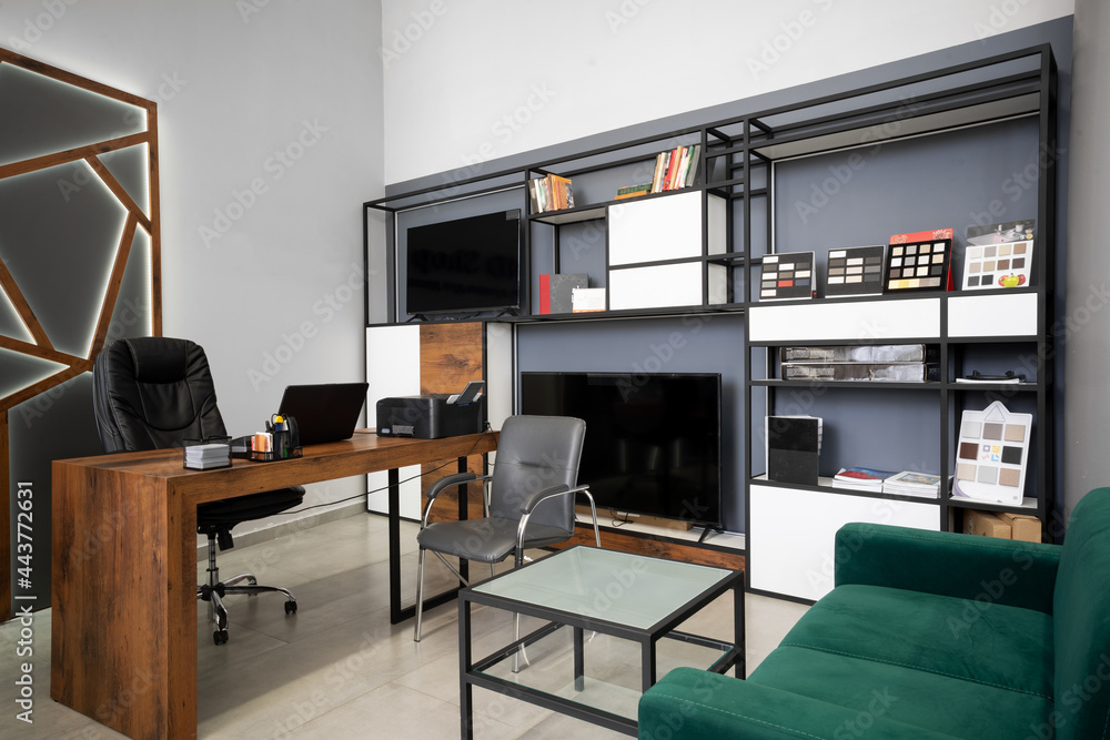 Modern office interior with big wooden table Modern office interior with big wooden table