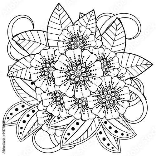 Mehndi flower for henna  mehndi  tattoo  decoration. decorative ornament in ethnic oriental style. doodle ornament. coloring book page.