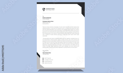 Simple unique professional creative corporate elegant modern business letterhead design template with clean black and gray shapes.
