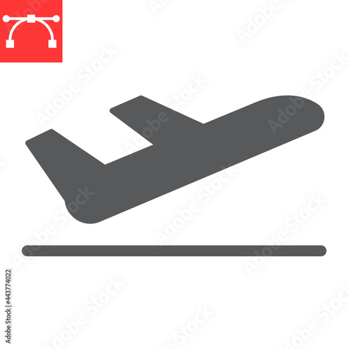 Airport departure glyph icon, aircraft and plane, takeoff vector icon, vector graphics, editable stroke solid sign, eps 10.