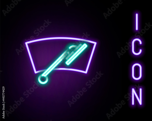 Glowing neon line Windscreen wiper icon isolated on black background. Colorful outline concept. Vector