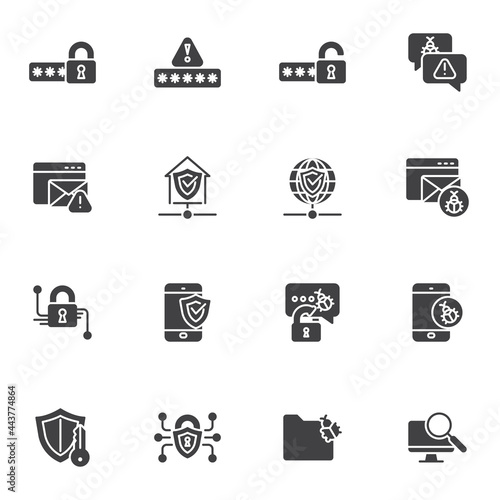 Cyber protection and security vector icons set