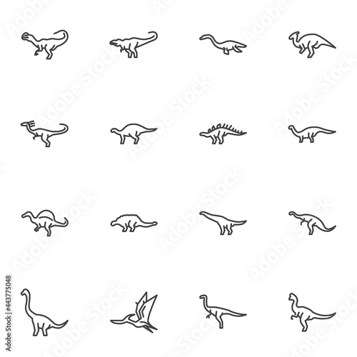 Dinosaurs line icons set