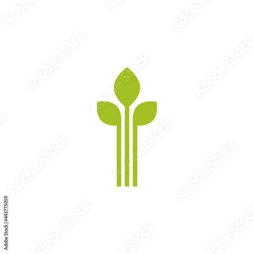 Green sprouts, sprigs, raw with silhouette leaf. Icon Isolated on white.