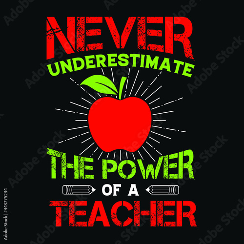 Never underestimate the power of a teacher - Teacher quotes t shirt, typographic, vector graphic or poster design.