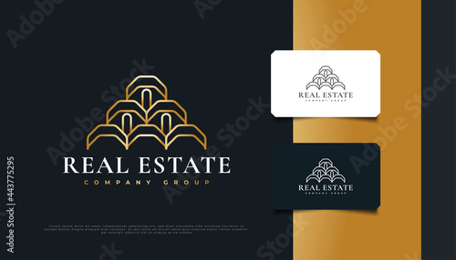 Luxury Gold Real Estate Logo Design with Pyramid Concept. Construction, Architecture or Building Logo Design