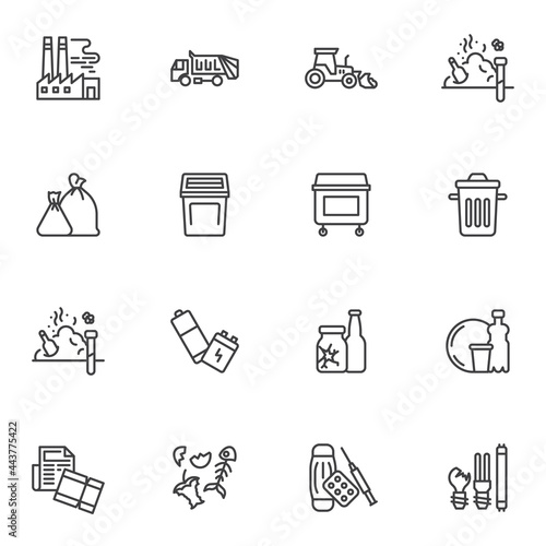 Garbage, waste line icons set