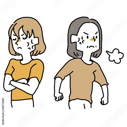 決裂した若い女性と中年女性
