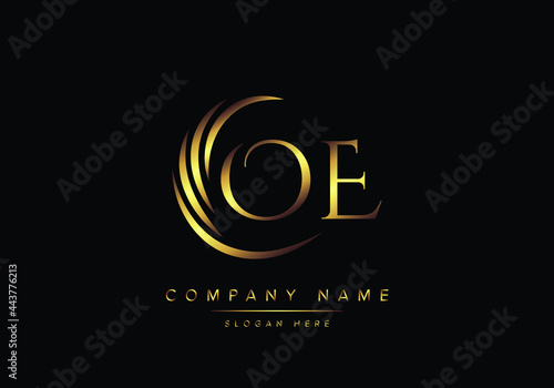 alphabet letters OE monogram logo, gold color elegant classical photo