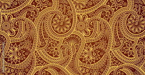 Luxurious floral batik background. Floral decoration curls illustration. Hand drawn paisley pattern elements. Vintage ornament, pattern.