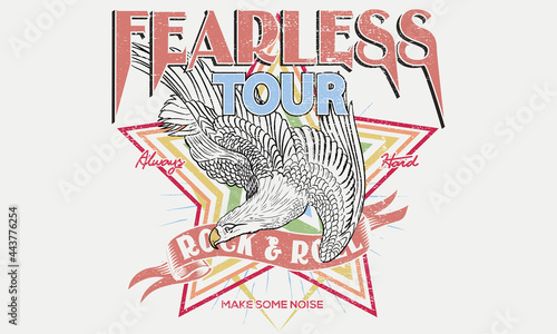 Rock and roll retro t shirt design. Eagle rocking tour artwork. Music band poster graphic. 