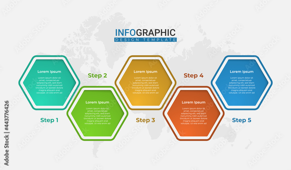 Trendy hexagonal options. Creative business presentation design for infographics in 5 steps. Graphic resource elements suitable for workflow, annual report, graph, layouts, brochure, business report. Trendy hexagonal options. Creative business presentation design for infographics in 5 steps. Graphic resource elements suitable for workflow, annual report, graph, layouts, brochure, business report.