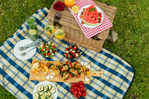 Picnic food on a blanket
