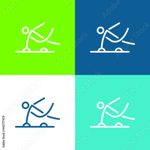 Athlete Stick Man Flat four color minimal icon set