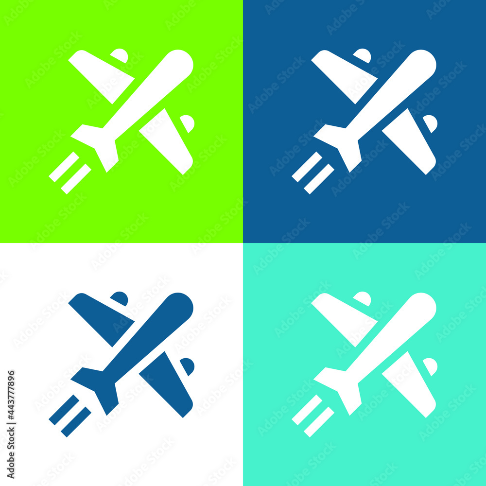 Airplane Flat four color minimal icon set Airplane Flat four color minimal icon set