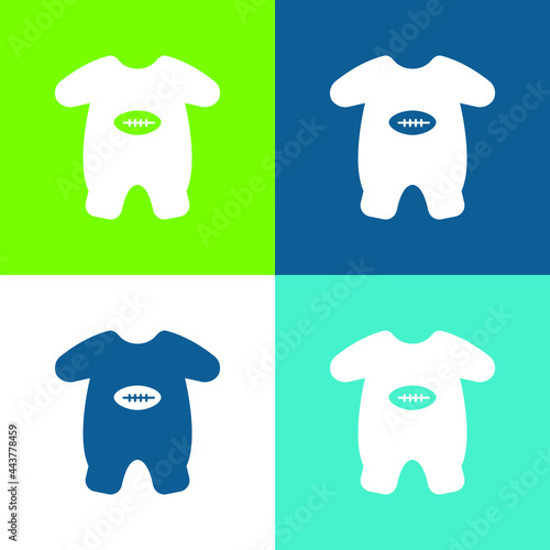 Baby Onesie With Football Design Flat four color minimal icon set