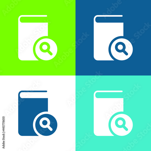 Book Of Black Cover Closed With A Magnifier Symbol On Top Flat four color minimal icon set