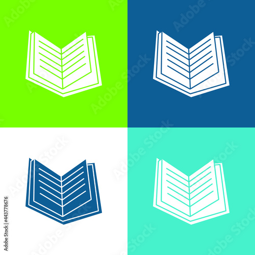 Book Black Opened Pages Flat four color minimal icon set