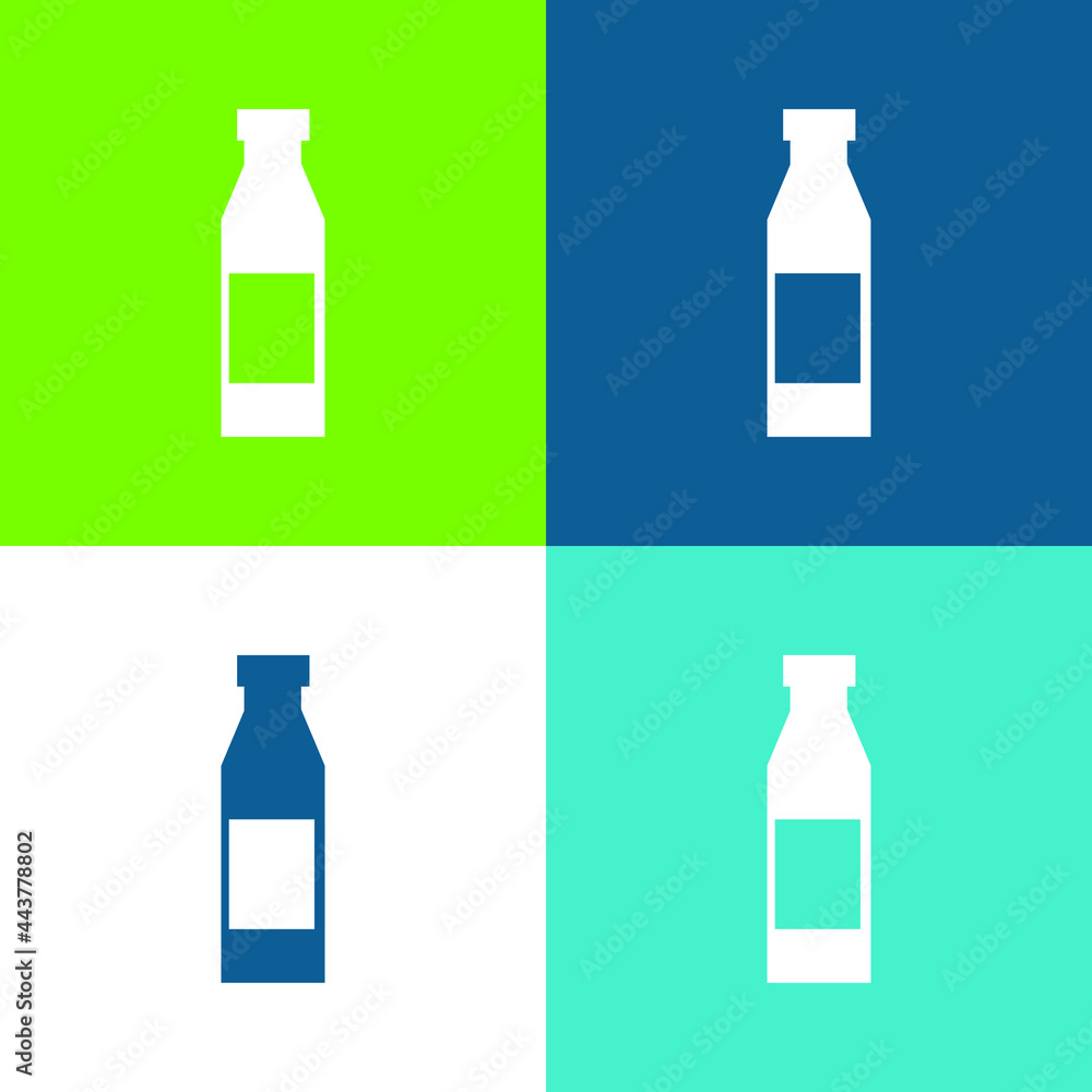 Bottle With Label Flat four color minimal icon set Bottle With Label Flat four color minimal icon set