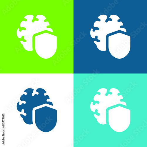Brain Flat four color minimal icon set
