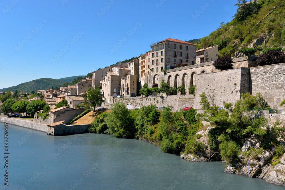 Village of Sisteron on the banks of the Durance, a commune in the Alpes-de-Haute-Provence department in the Provence-Alpes-Côte d'Azur region in southeastern France 