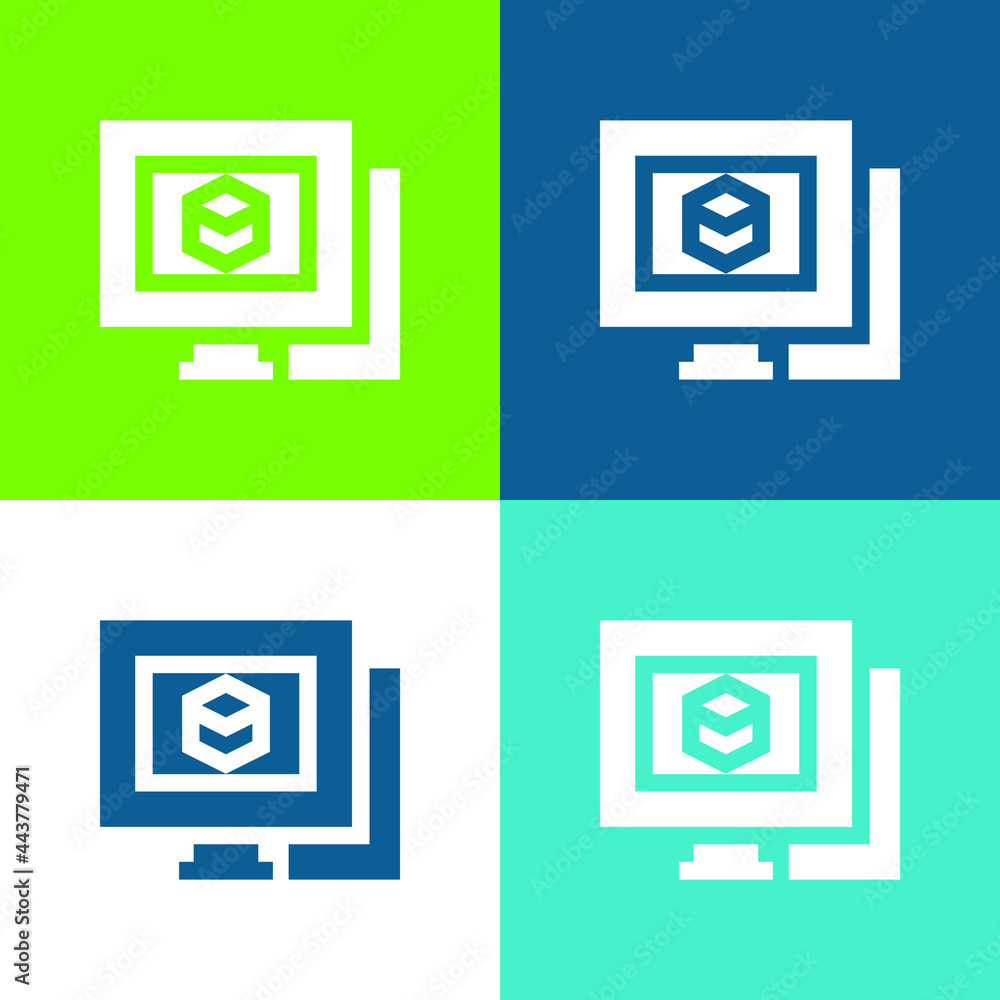 3d Modeling Flat four color minimal icon set 3d Modeling Flat four color minimal icon set