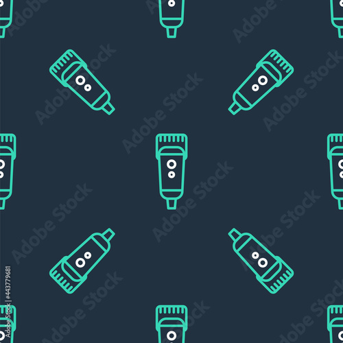 Line Electrical hair clipper or shaver icon isolated seamless pattern on black background. Barbershop symbol. Vector © vector_v