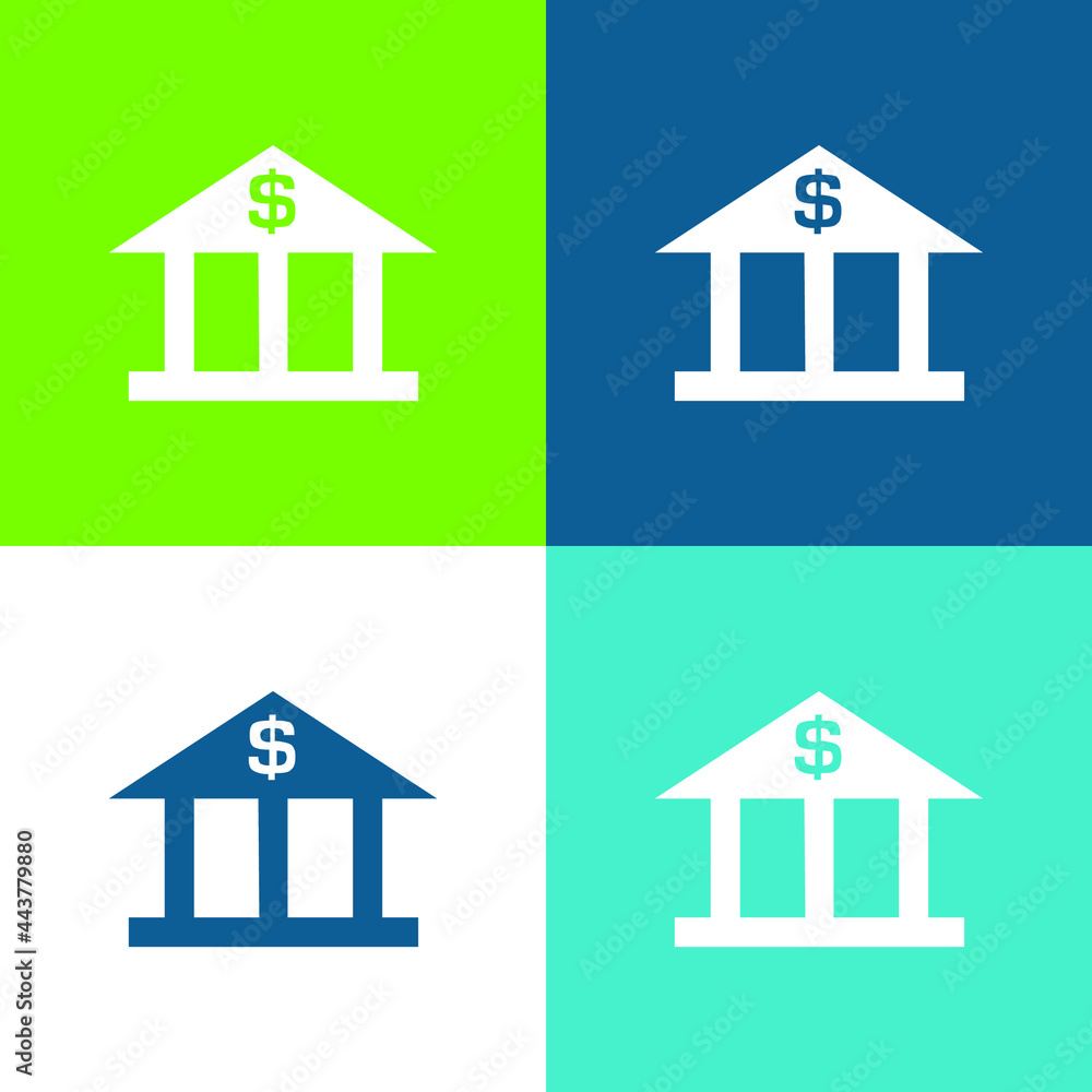 Bank With Dollar Sign Flat four color minimal icon set Bank With Dollar Sign Flat four color minimal icon set
