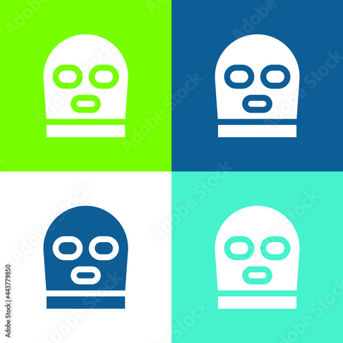 Balaclava Flat four color minimal icon set