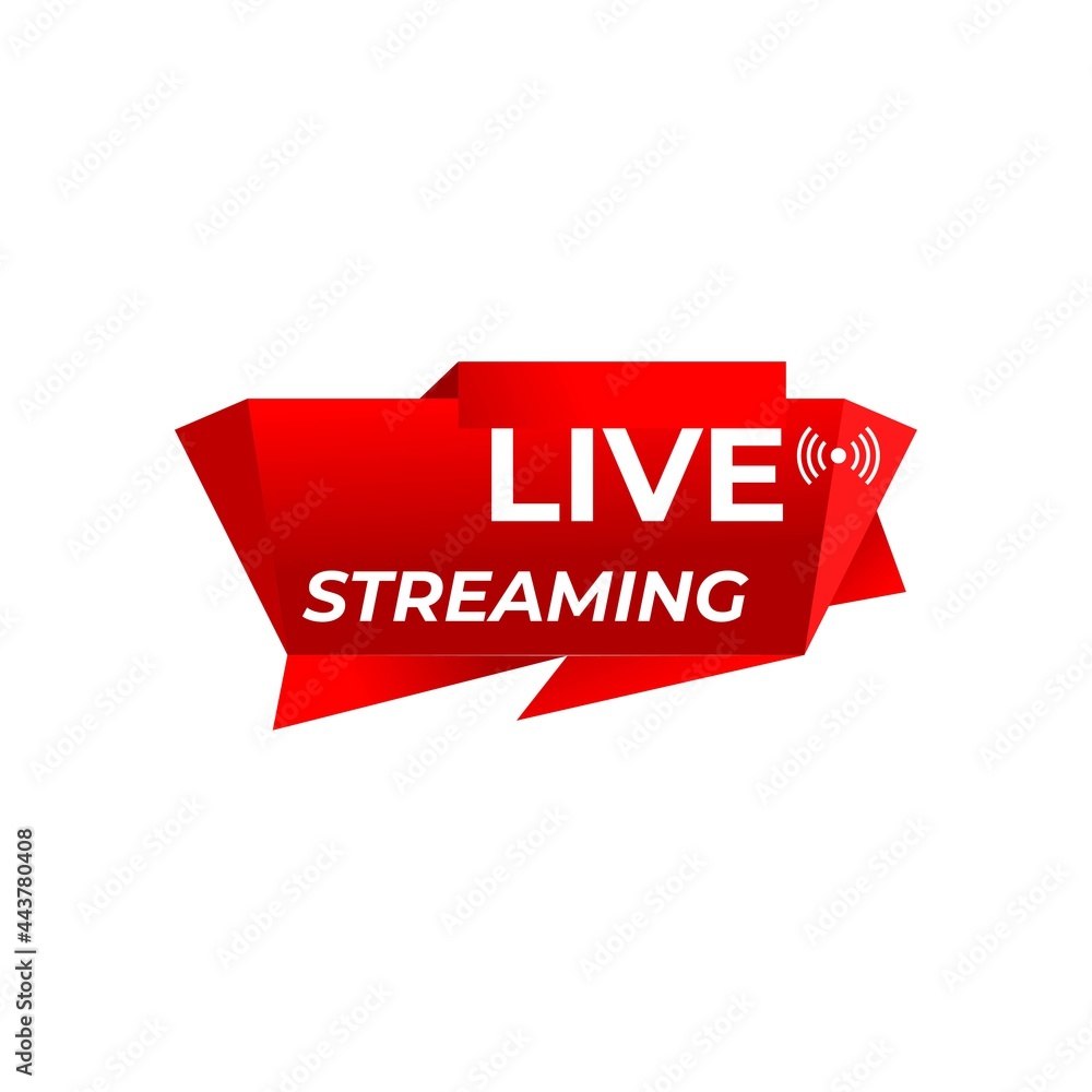 Live streaming flat logo - red vector design element with the play button. Vector stock illustration Live streaming flat logo - red vector design element with the play button. Vector stock illustration