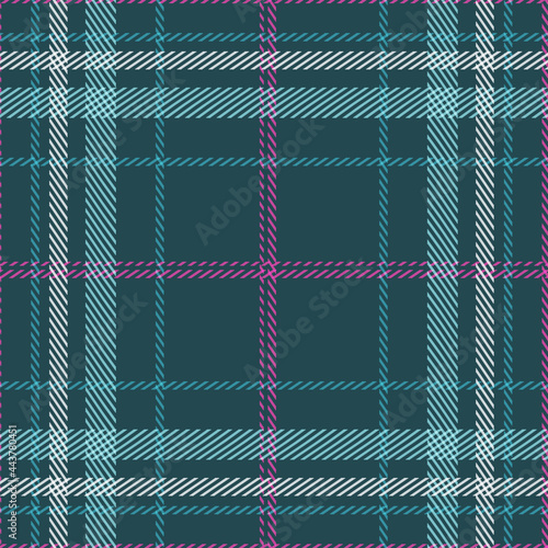 DARK Green Plaid check patten in teal green, aqua, white and amaranth purple. Seamless fabric texture pattern design used in clothes, fashion, wallpaper and texture emplates.eps