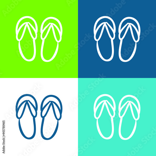 Beach Sandals Hand Drawn Outline Flat four color minimal icon set