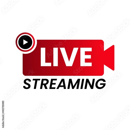 Live streaming flat vector icon. Red design element with play button for news, radio, TV, or online broadcasting isolated on white background.