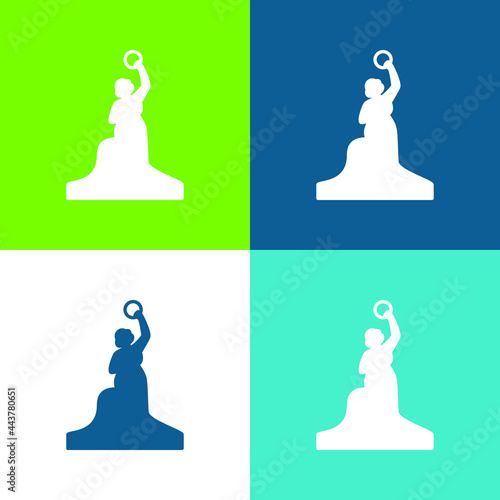 Bavaria Statue Flat four color minimal icon set
