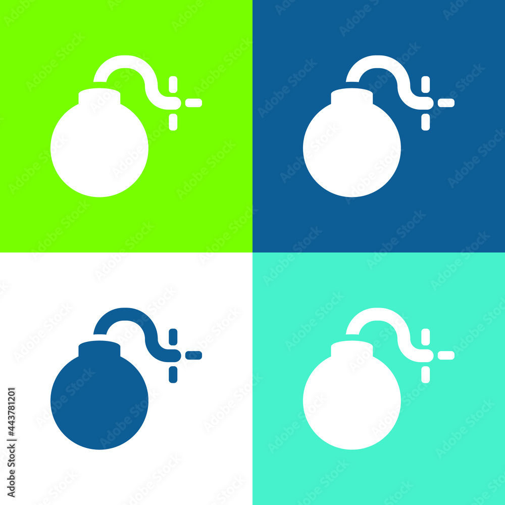 Bomb With Burning Fuse Flat four color minimal icon set Bomb With Burning Fuse Flat four color minimal icon set