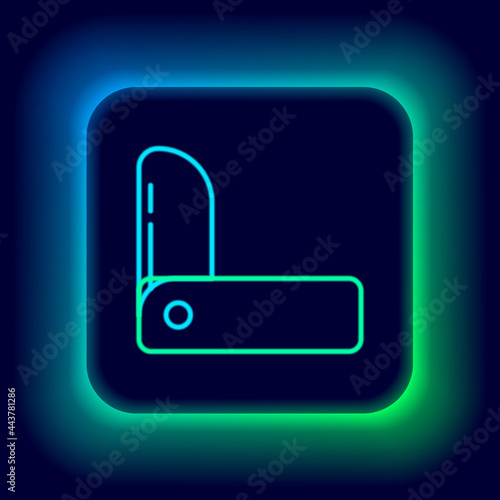 Glowing neon line Swiss army knife icon isolated on black background. Multi-tool, multipurpose penknife. Multifunctional tool. Colorful outline concept. Vector