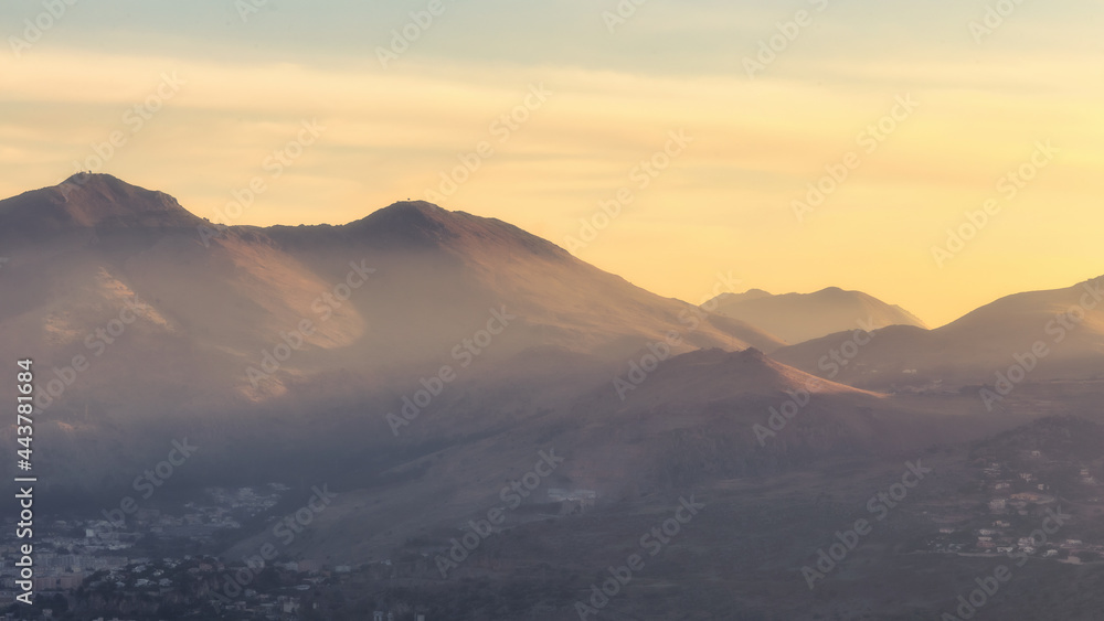 Monte Pellegrino Mountain on a warm summer evening on Sicily in Italy, Europe Monte Pellegrino Mountain on a warm summer evening on Sicily in Italy, Europe