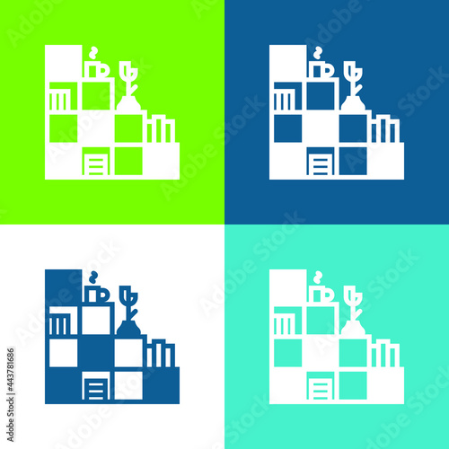 Bookshelf Flat four color minimal icon set