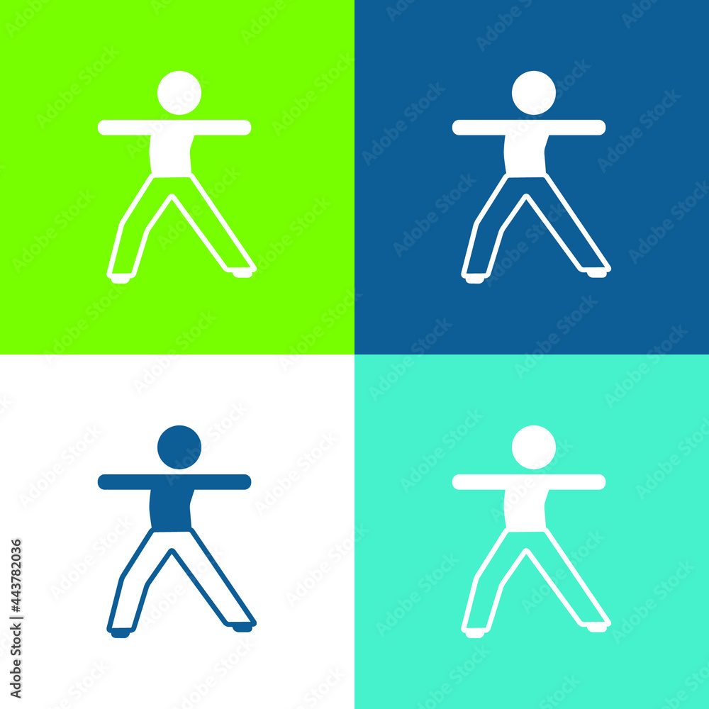 Boy Stretching Body Flat four color minimal icon set Boy Stretching Body Flat four color minimal icon set