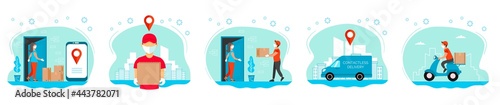 Safe delivery service. Set of icons food online order. Vector illustrations for your business.