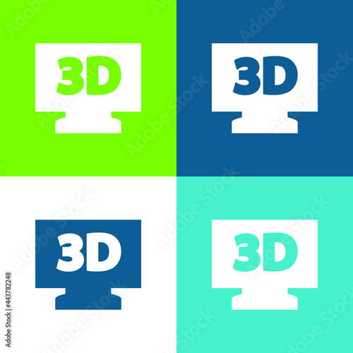 3D Television Flat four color minimal icon set