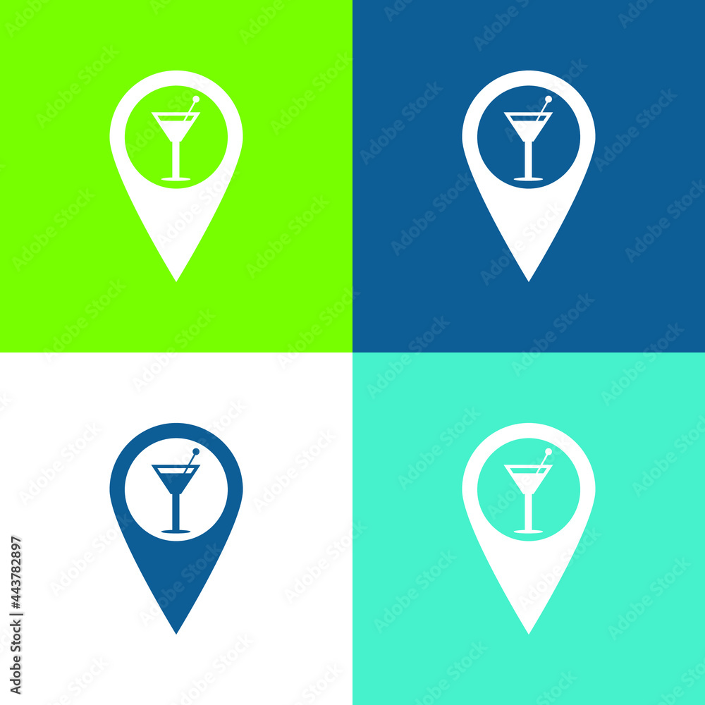 Bar Pin Flat four color minimal icon set Bar Pin Flat four color minimal icon set