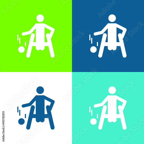 Basketball Paralympic Silhouette Flat four color minimal icon set